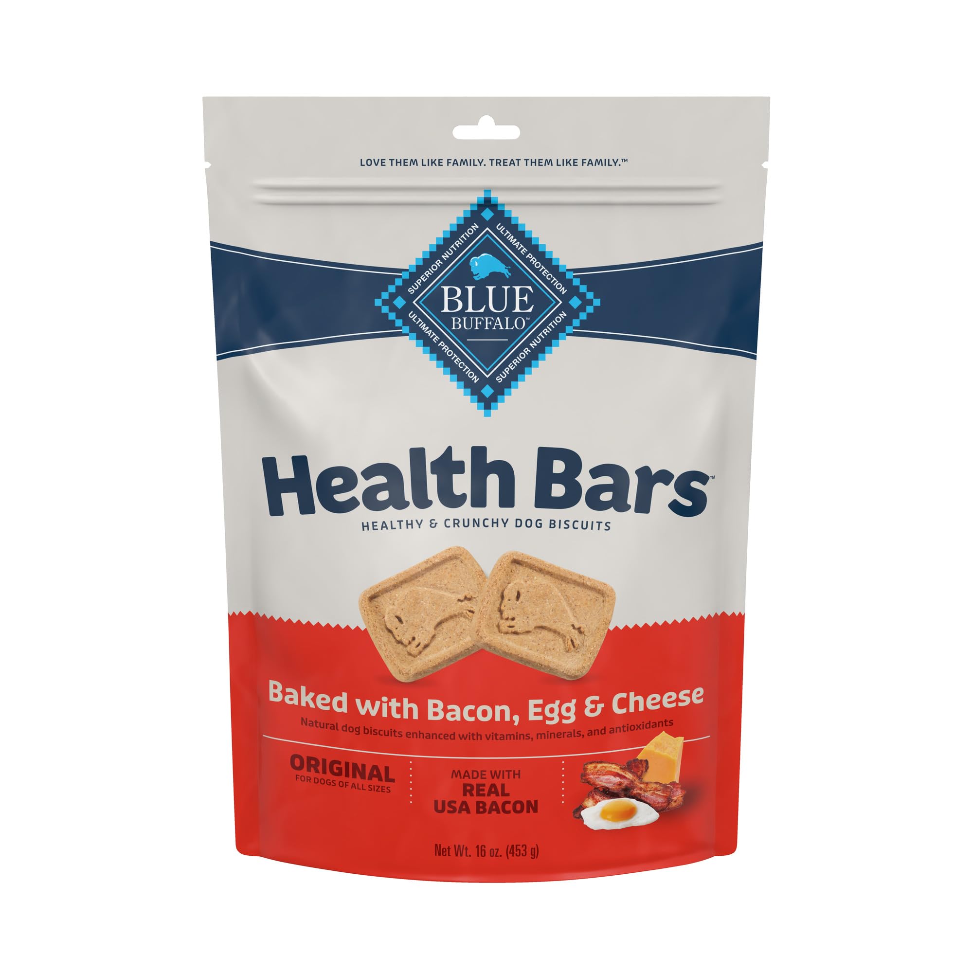 Blue Buffalo Health Bars Natural Crunchy Dog Treats Biscuits, Bacon, Egg & Cheese